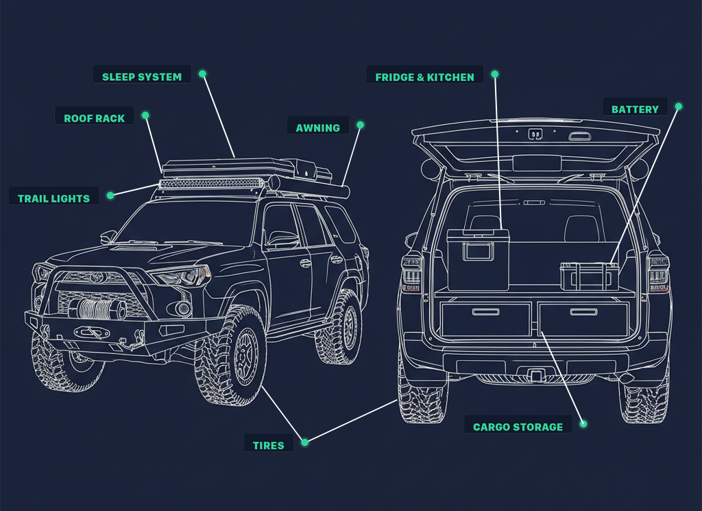 Example build, a 4Runner set up for camping